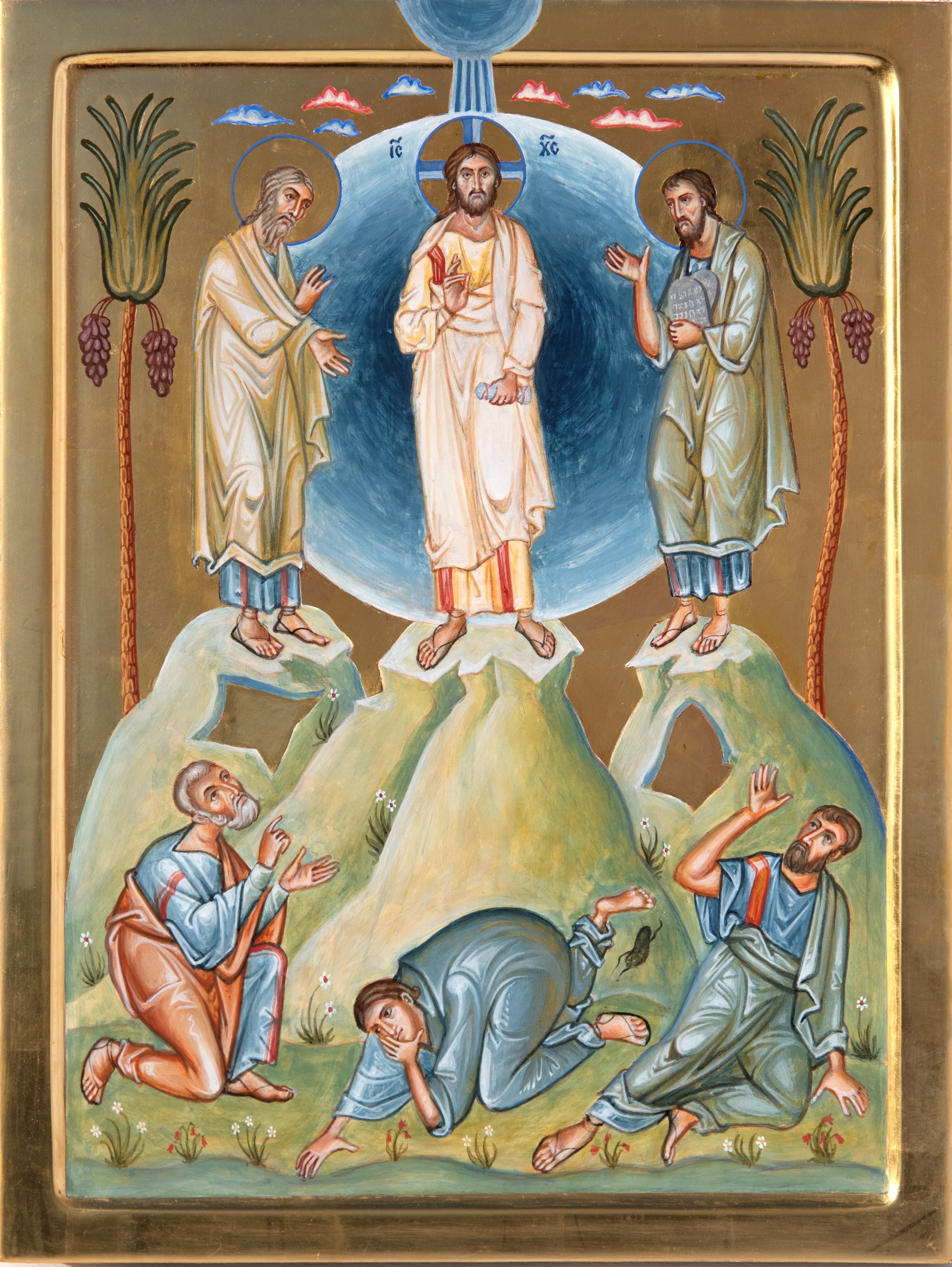 Icon of the transfiguration with Jesus and saints.